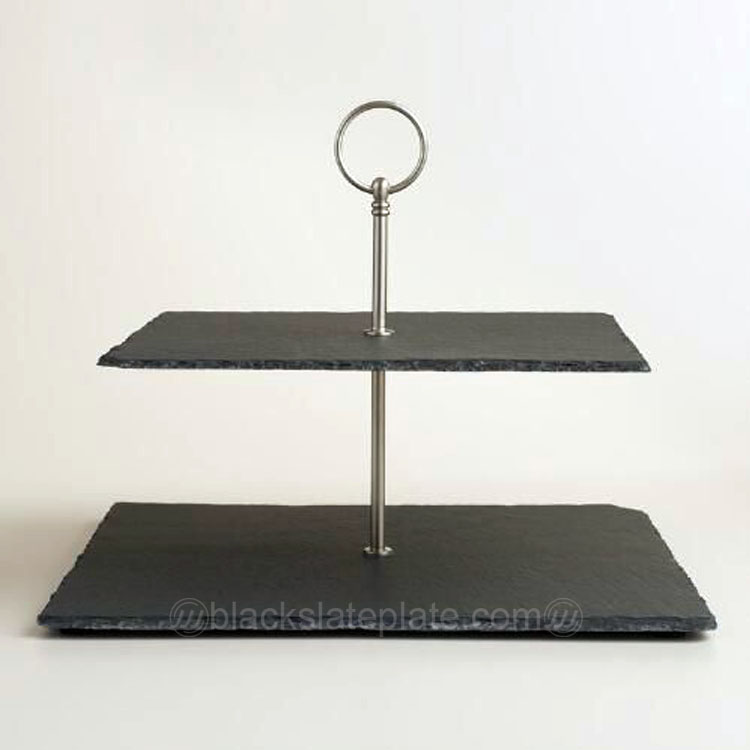 Food contact 2 tires rectangle black slate cake stand for wedding tableware decoration