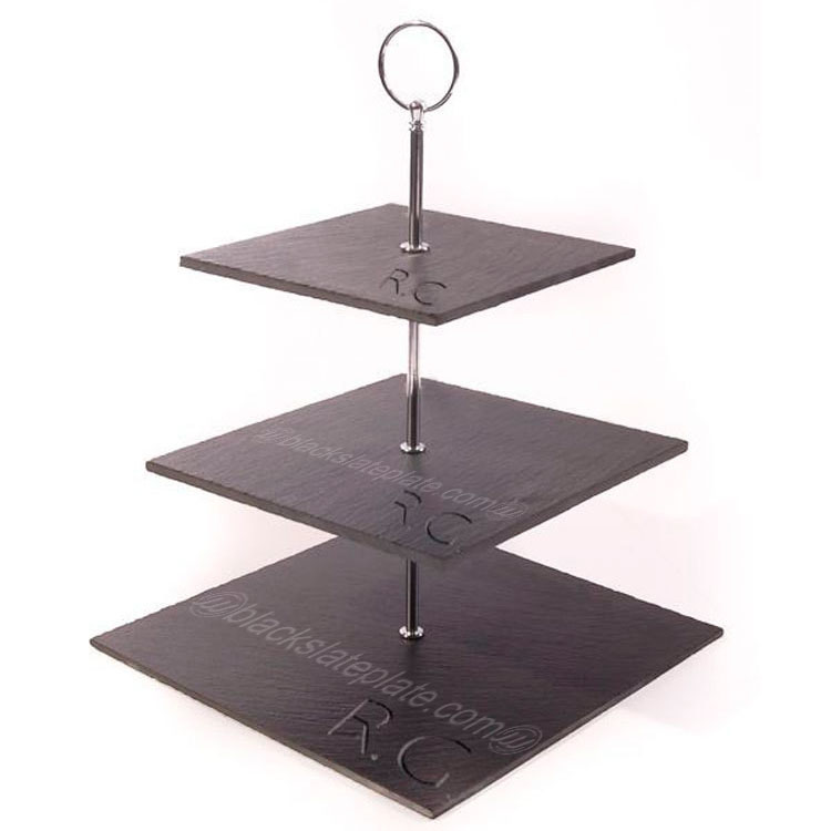 Natural food contact 3 tires slate cake stands for wedding serving