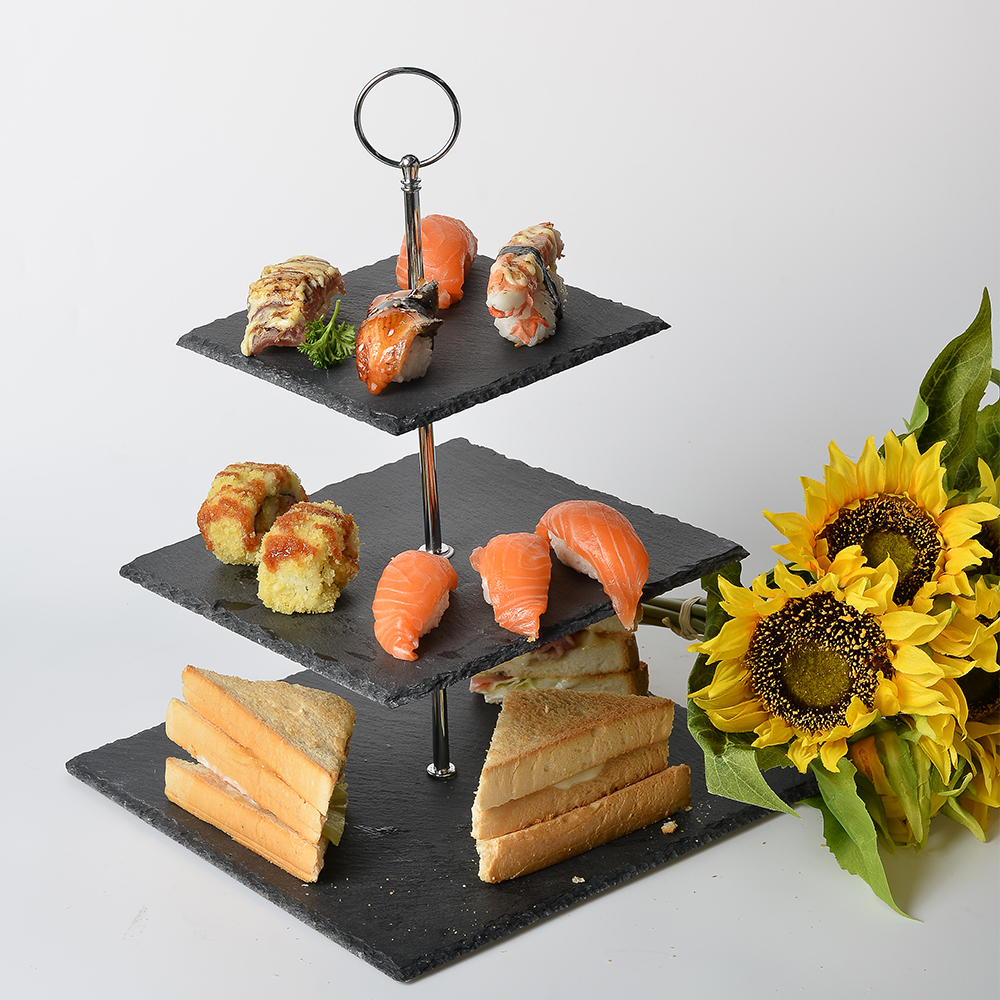 High quality 3 tiers black slate stone wedding serving stands