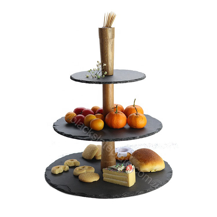 Basi passed wooden holder 3 tires slate cake stand for home and restaurant