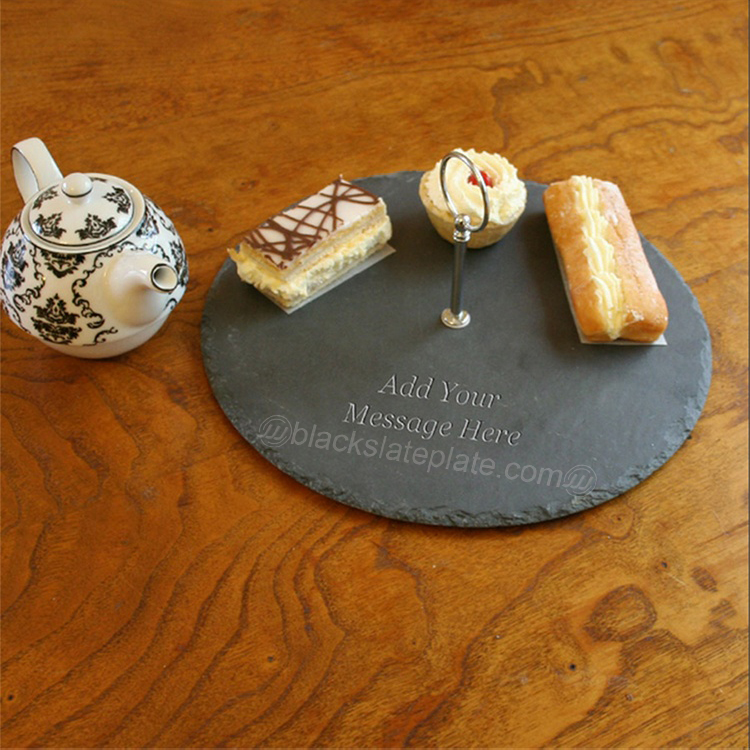 欧式单层圆形黑色石板芝士盘蛋糕架酒吧咖啡厅甜品石头装饰摆盘 