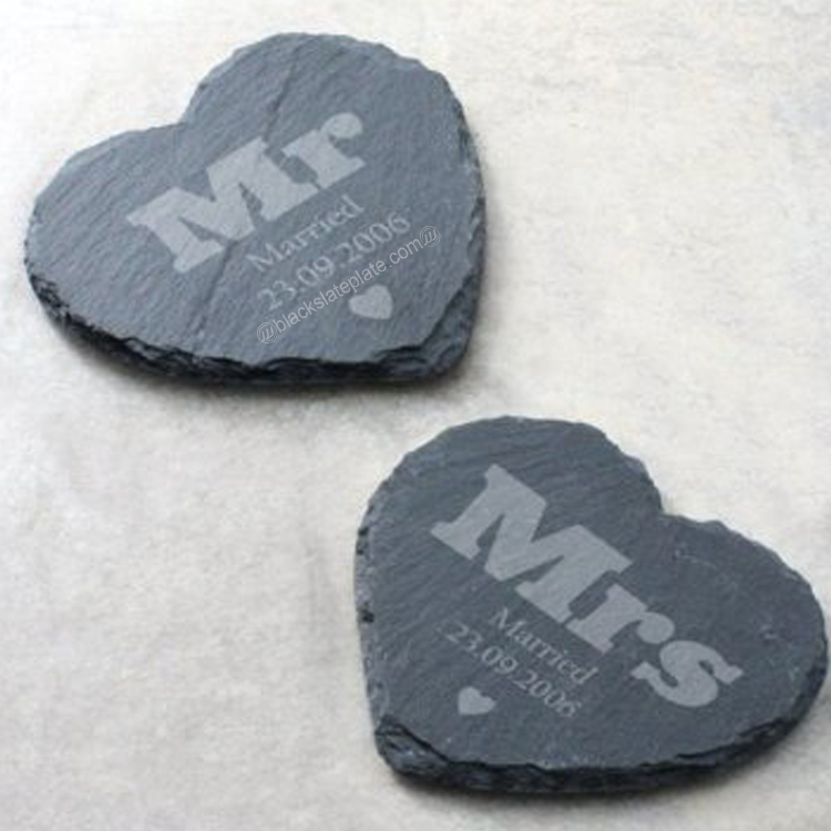 Mr & Mrs Personalised engraved wedding Slate Coaster Set