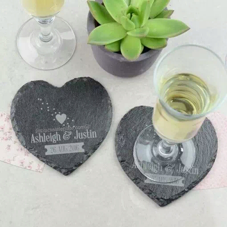 2 pcs of set Mr & Mrs Personalised engraved wedding Slate cup Coaster Set