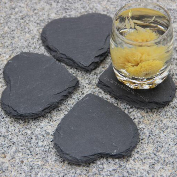 九江厂家直销天然板岩心形咖啡红酒板岩石材杯垫