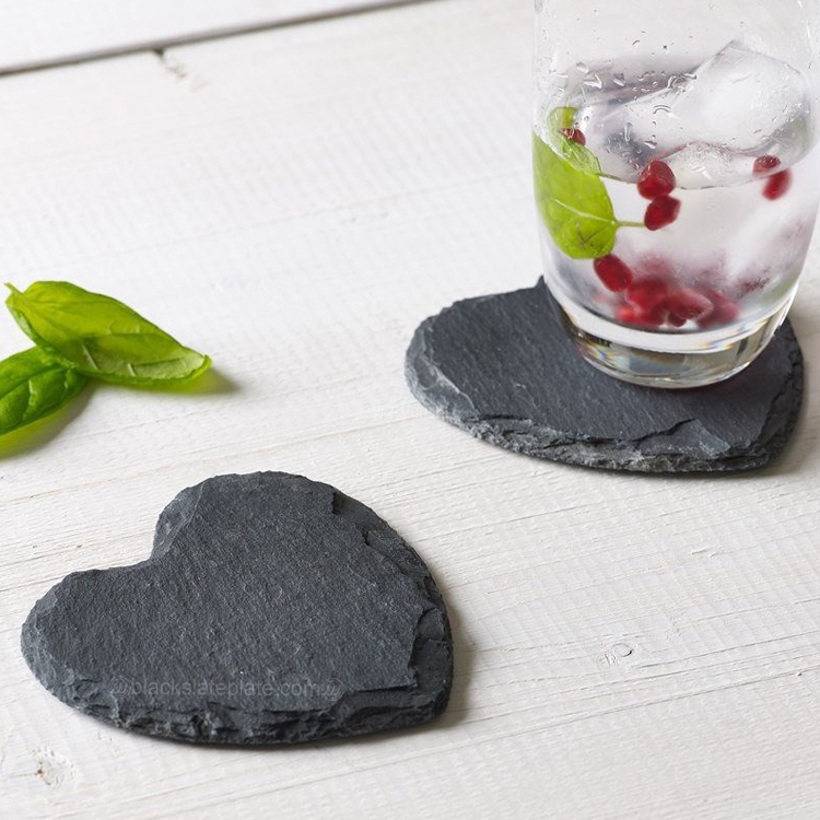 Heart shape black slate tea Cup Mats Pad coasters Set 
