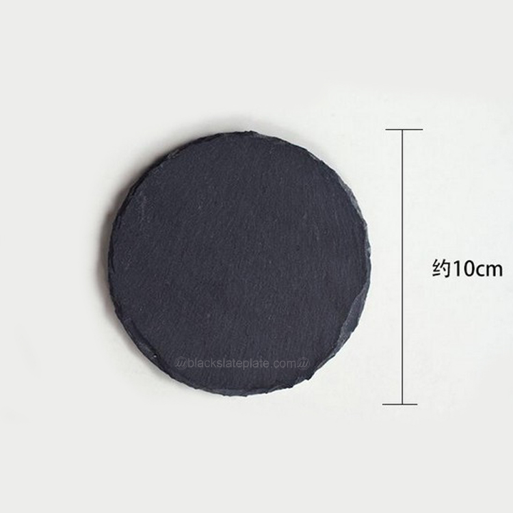 10cm diameter round black slate stone cup drink coaster set