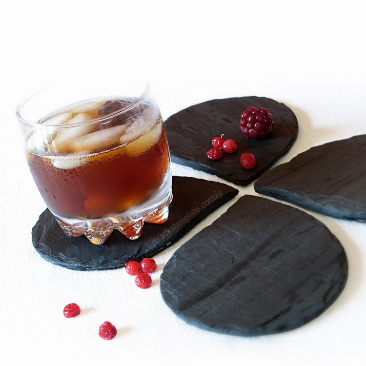 创意天然水滴形黑色板岩石材杯垫 石杯垫 咖啡垫