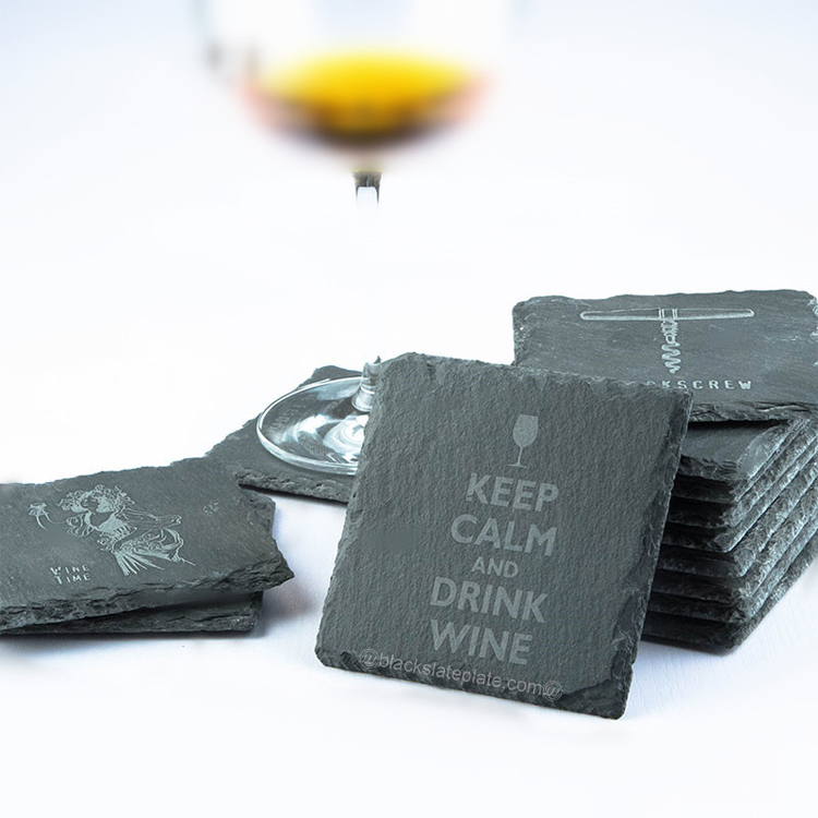 personalised engraved square slate place coasters setting