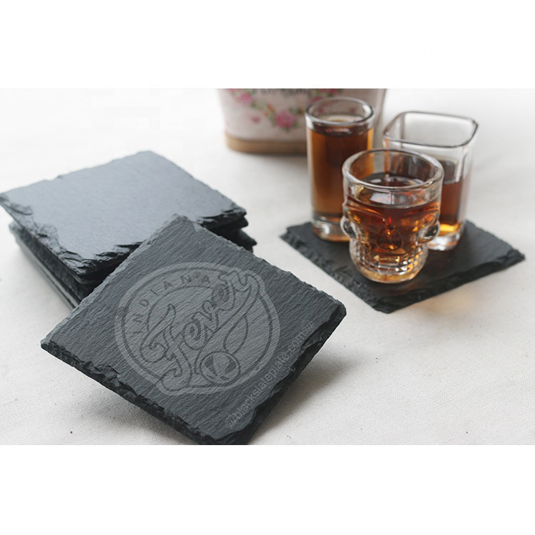 Personalized Laser Engraved square Slate cup Coasters Set of 4