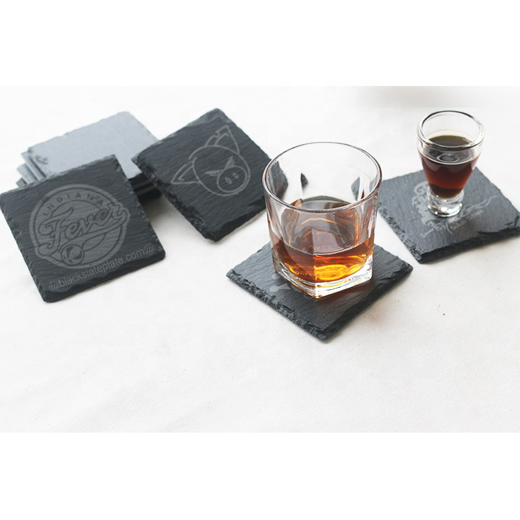 Personalized Laser Engraved square Slate cup mat Coasters Set 
