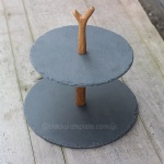 2 tires round wooden holder black slate cake stand for food displaying