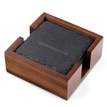 4 Pack black square Cup coaster Mats Pad Set with  wood holder
