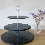 Natural food contact 3 tires slate cake stand for home and restaurant