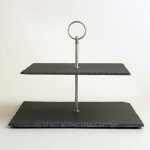 Food contact 2 tires rectangle black slate cake stand for wedding tableware decoration