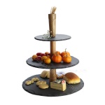 Natural food contact wooden holder 3 tires slate cake stand for home and restaurant