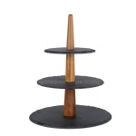Sushi wooden holder 3 tires slate stone cake stand for food displaying